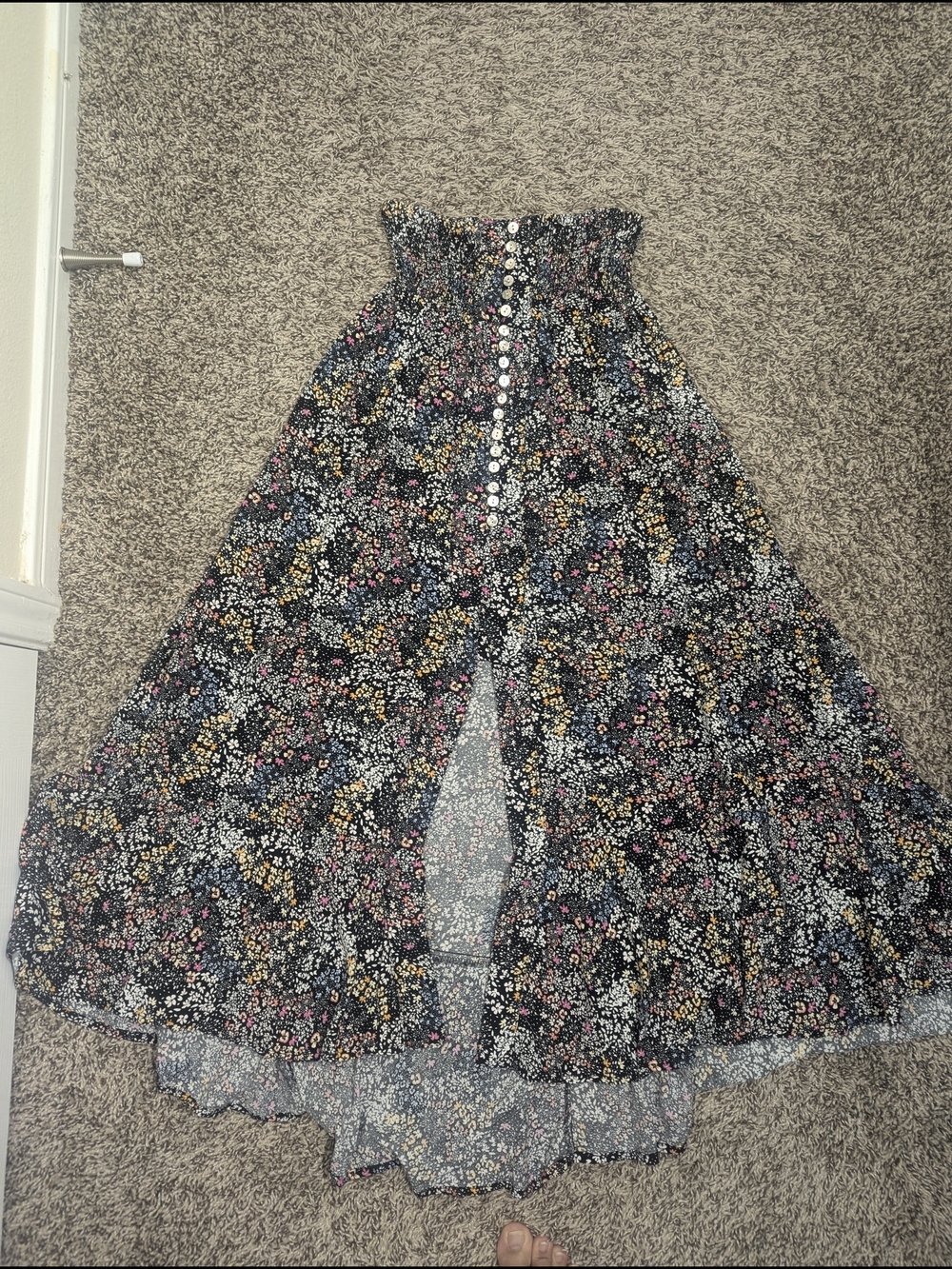 Rachel Zoe Black Floral Button-Front Smocked Maxi Skirt with Multi-Color Print